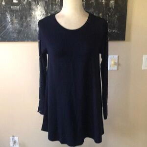Chicos Button-Sleeve Navy Blue Long Sleeved Tunic with Flair Hem-Size 0/Small